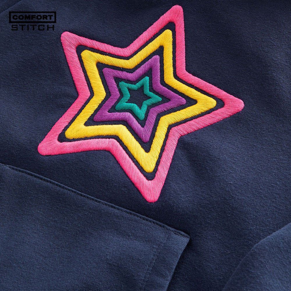 Premium Kids Navy Blue Hoodie with Rainbow Star Embroidery