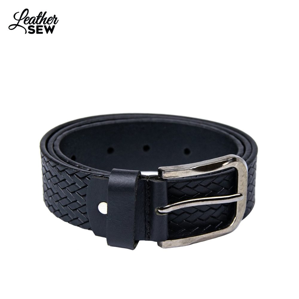 Men’s Rope Print Black Leather Belt