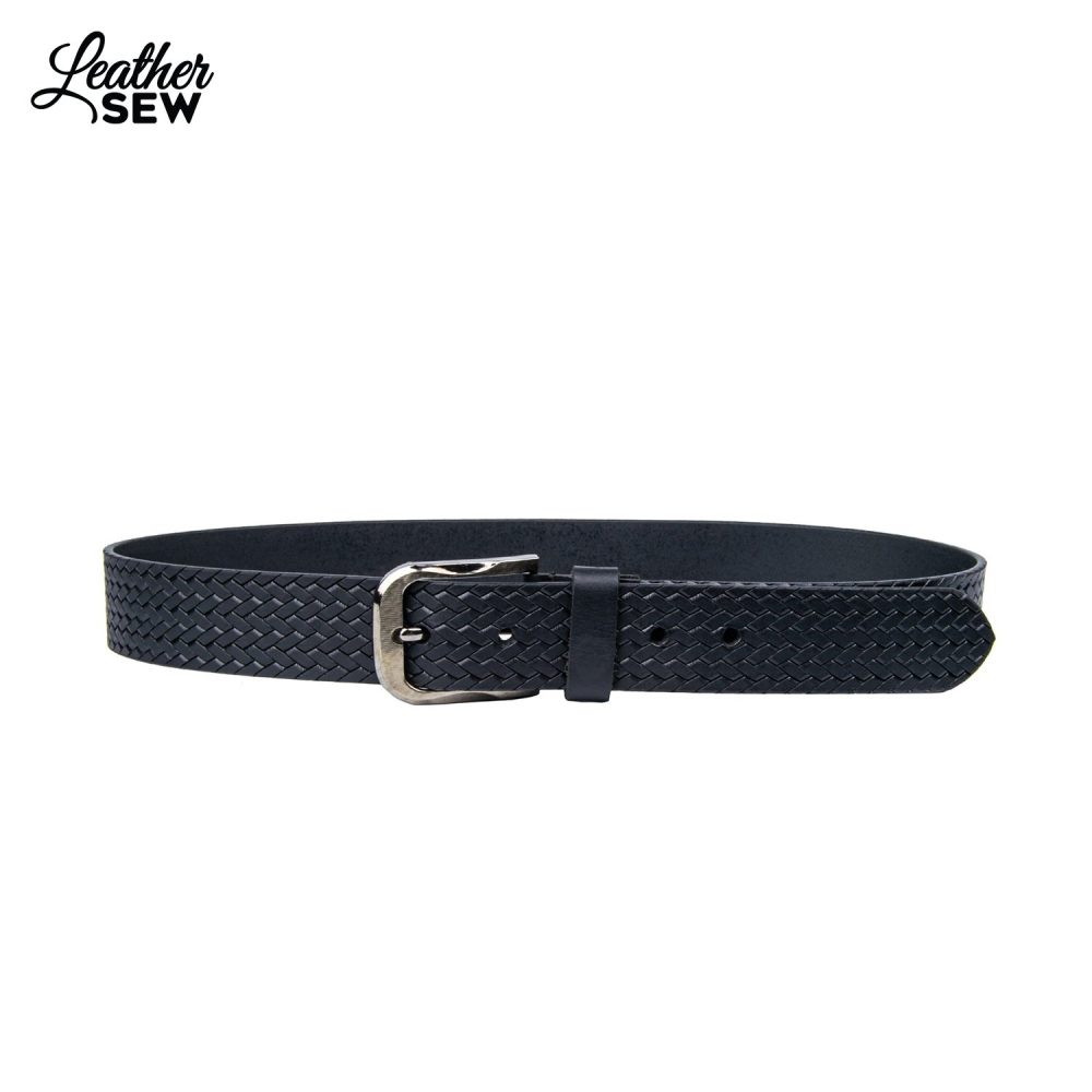 Men’s Rope Print Black Leather Belt