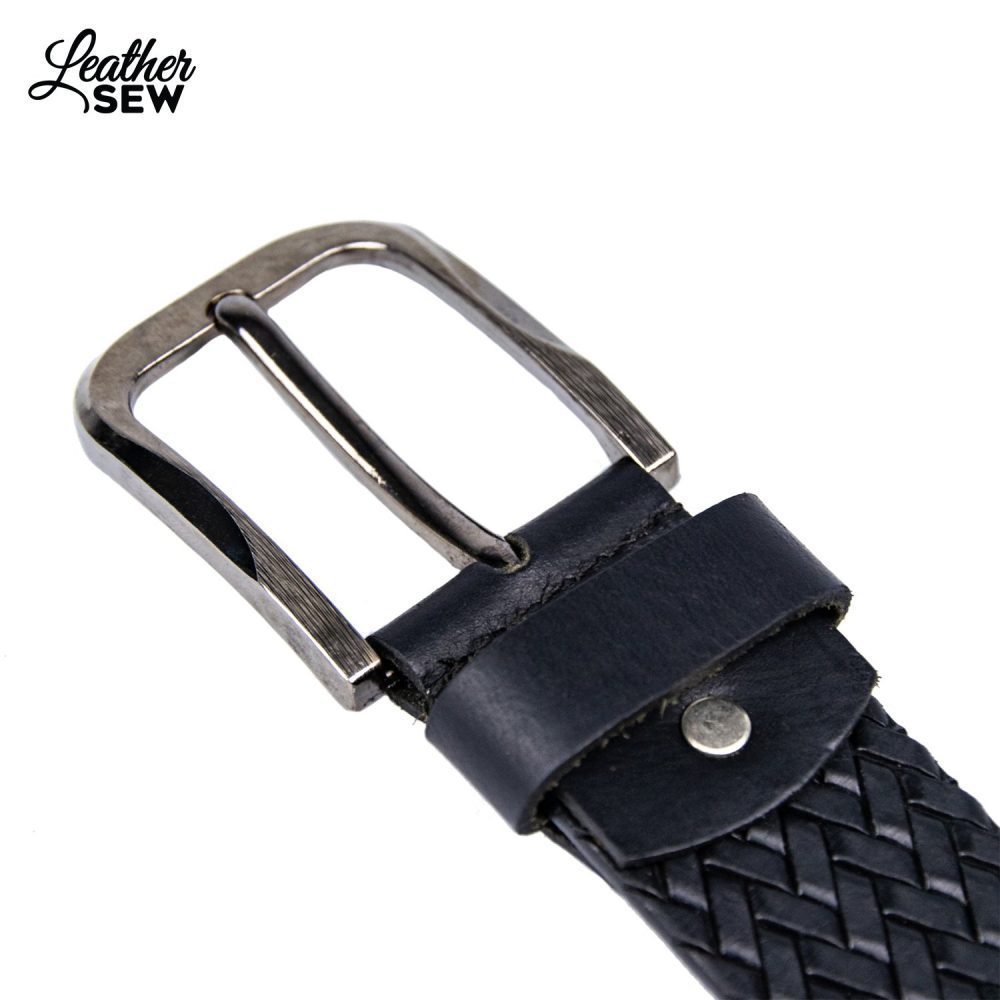 Men’s Rope Print Black Leather Belt