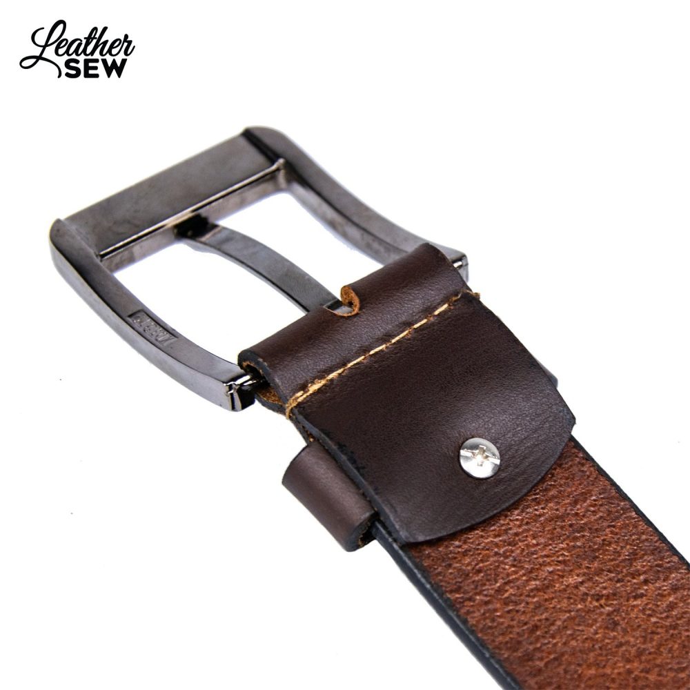 Men’s String Print Brown Leather Belt