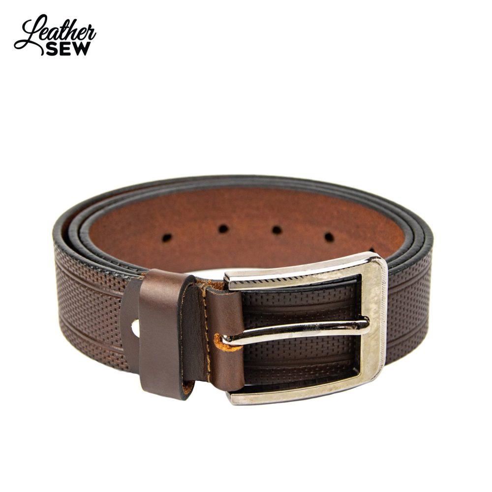 Men’s String Print Brown Leather Belt