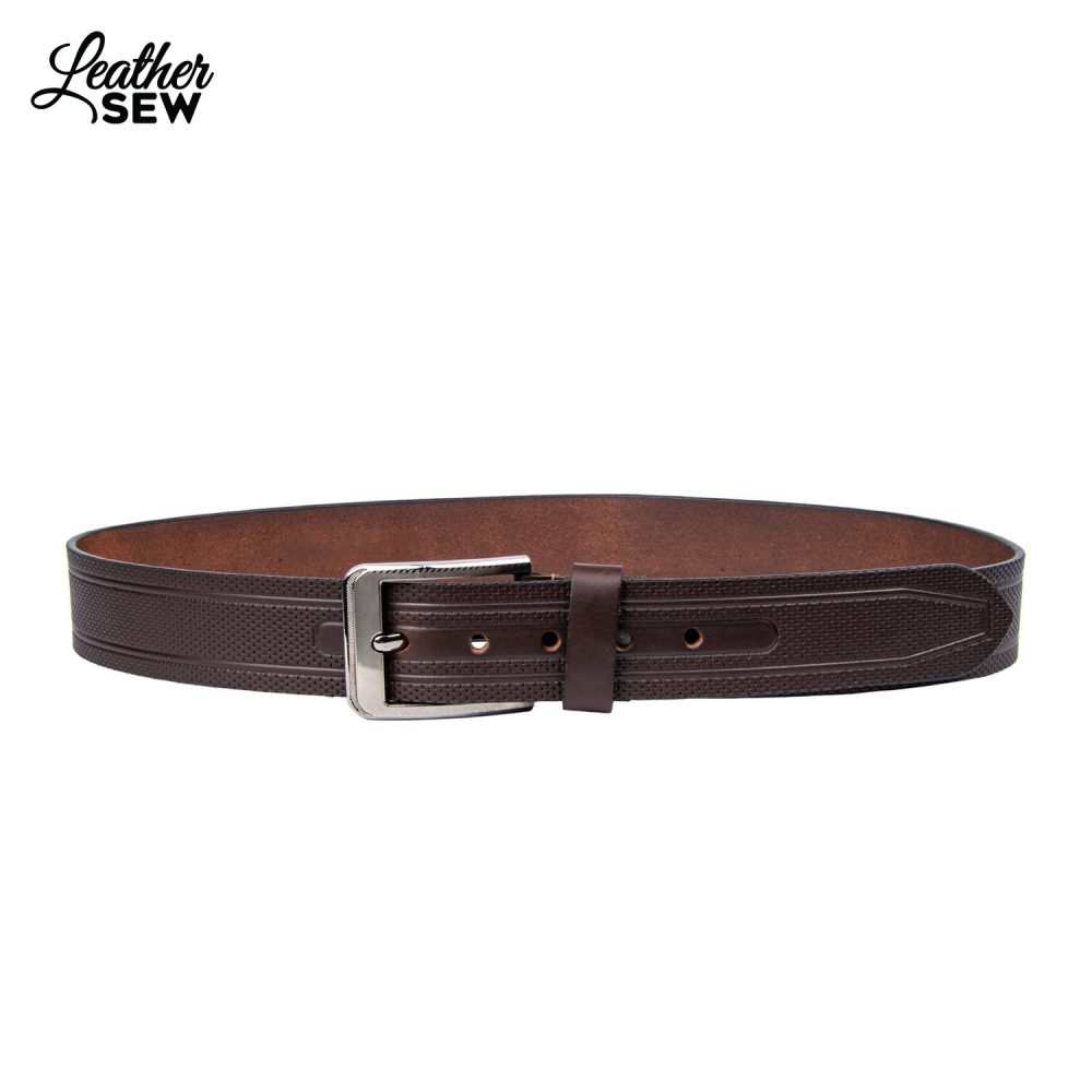 Men’s String Print Brown Leather Belt