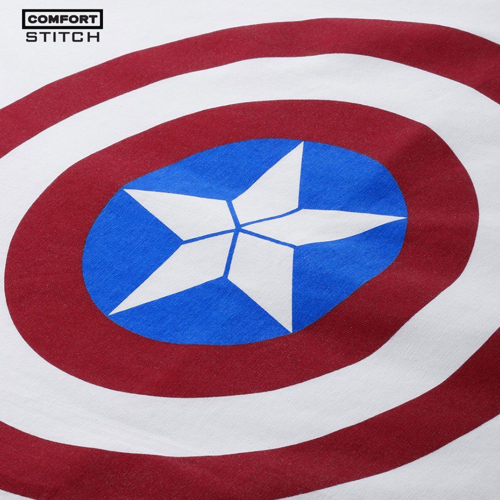 Captain America Outline Printed Round Neck Cotton T-shirt