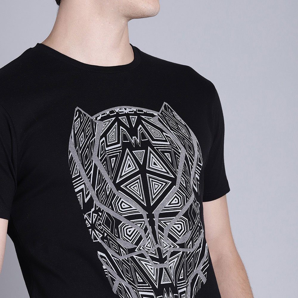 Men Black Panther Printed Round Neck T-shirt