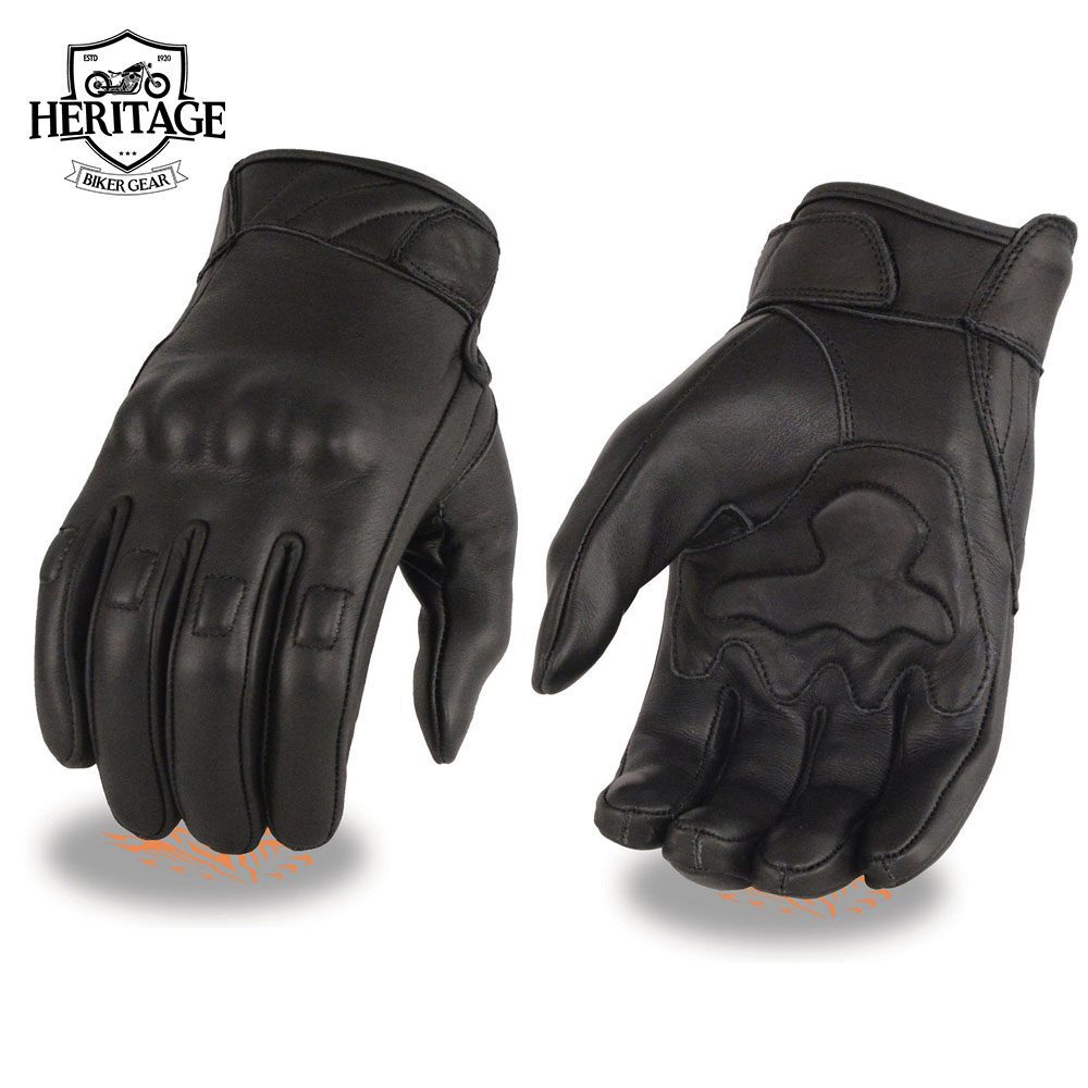 Men's Black Leather Motorcycle Gloves