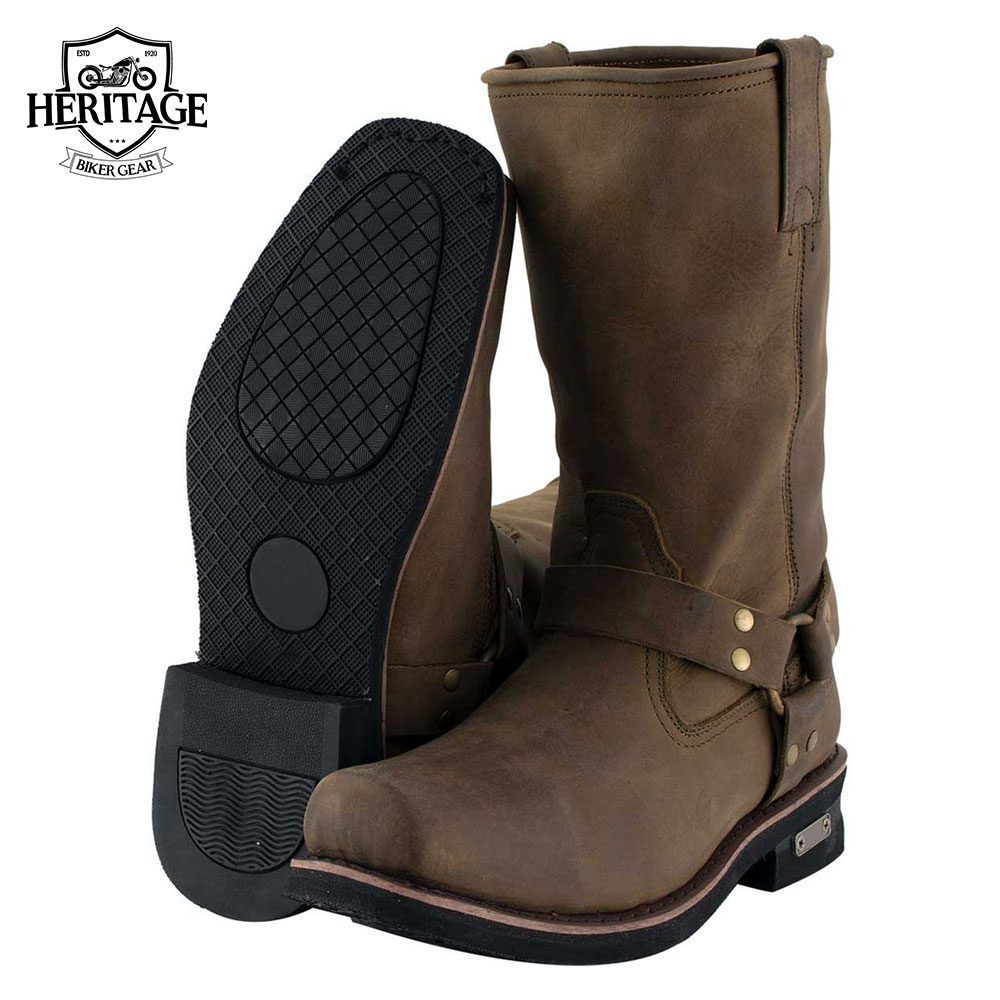 Men’s Crazy Horse Brown Leather Motorcycle Boots