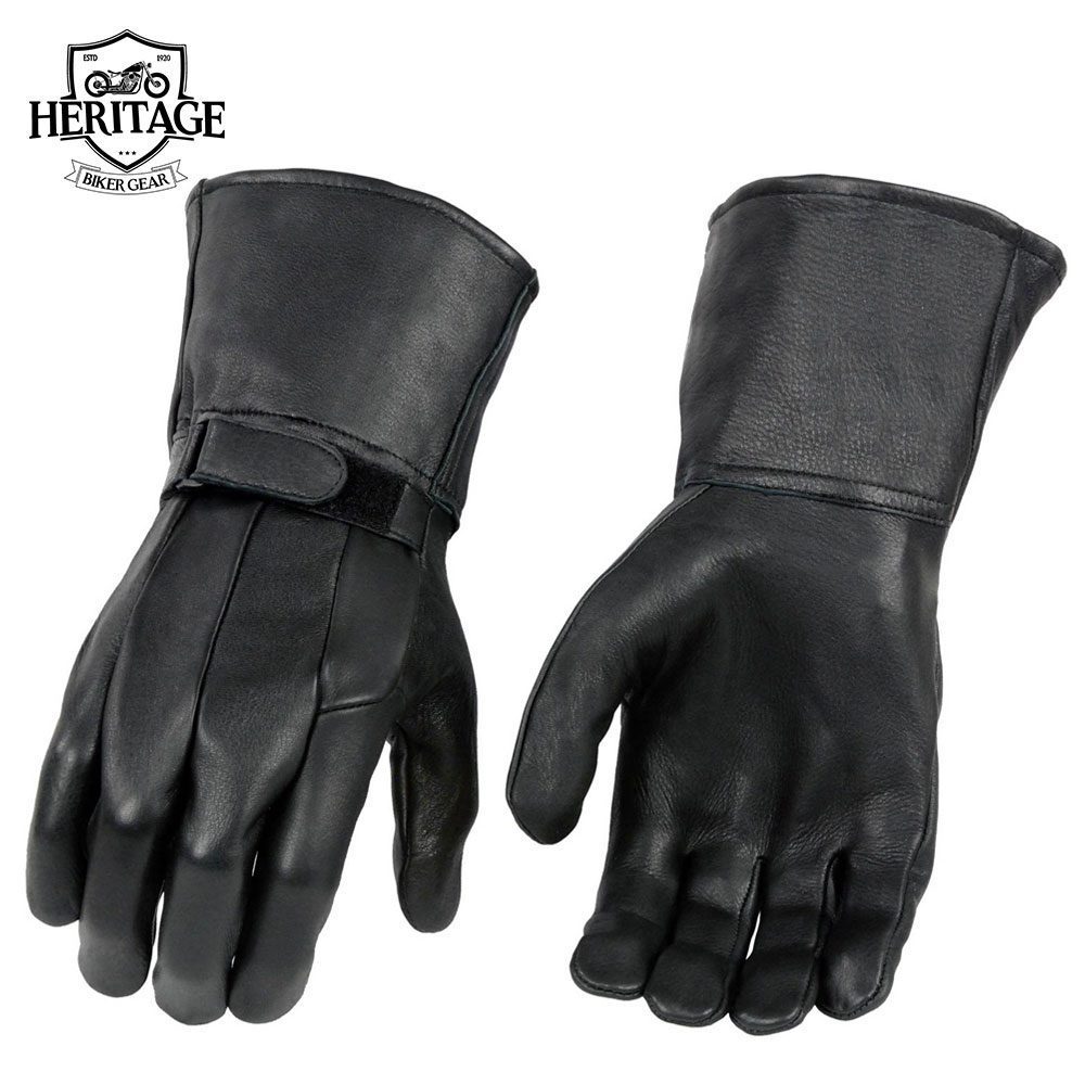 Men's Gauntlet Motorcycle Hand Gloves-Deerskin Adjustable Wrist Strap