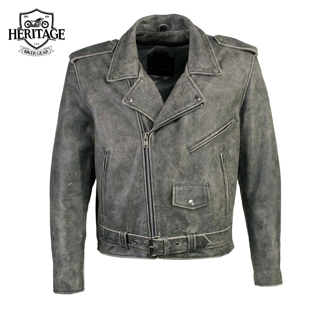 Men's 'Silver' Distressed Gray Classic Motorcycle Leather Jacket