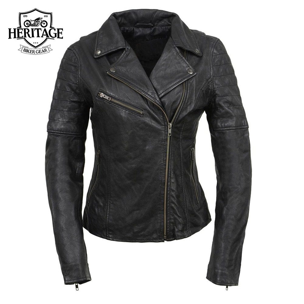 Women's Vintage Black Moto Style Fashion Leather Jacket