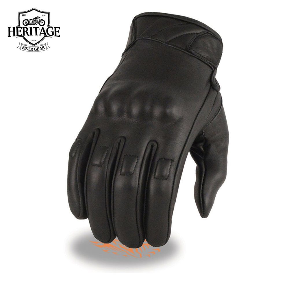 Men's Black Leather Motorcycle Gloves