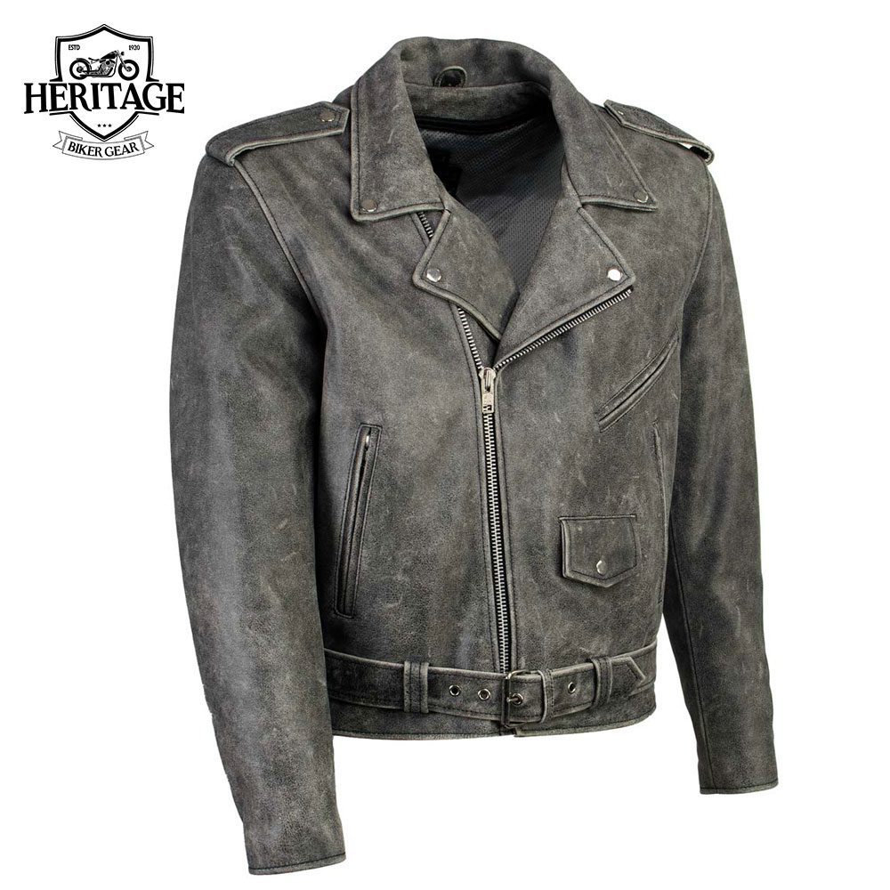 Men's 'Silver' Distressed Gray Classic Motorcycle Leather Jacket