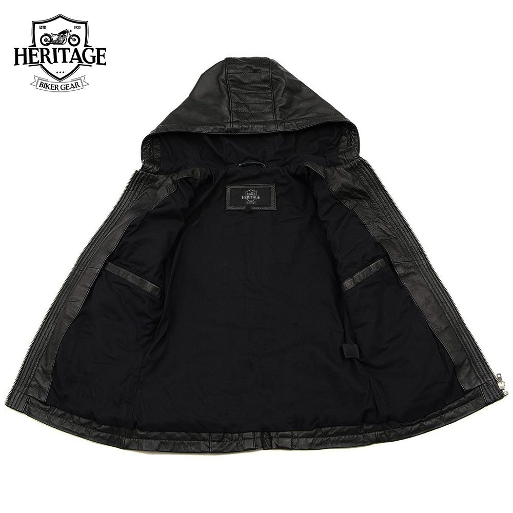 Women's Black Motorcycle Fashion Leather Jacket With Hoodie