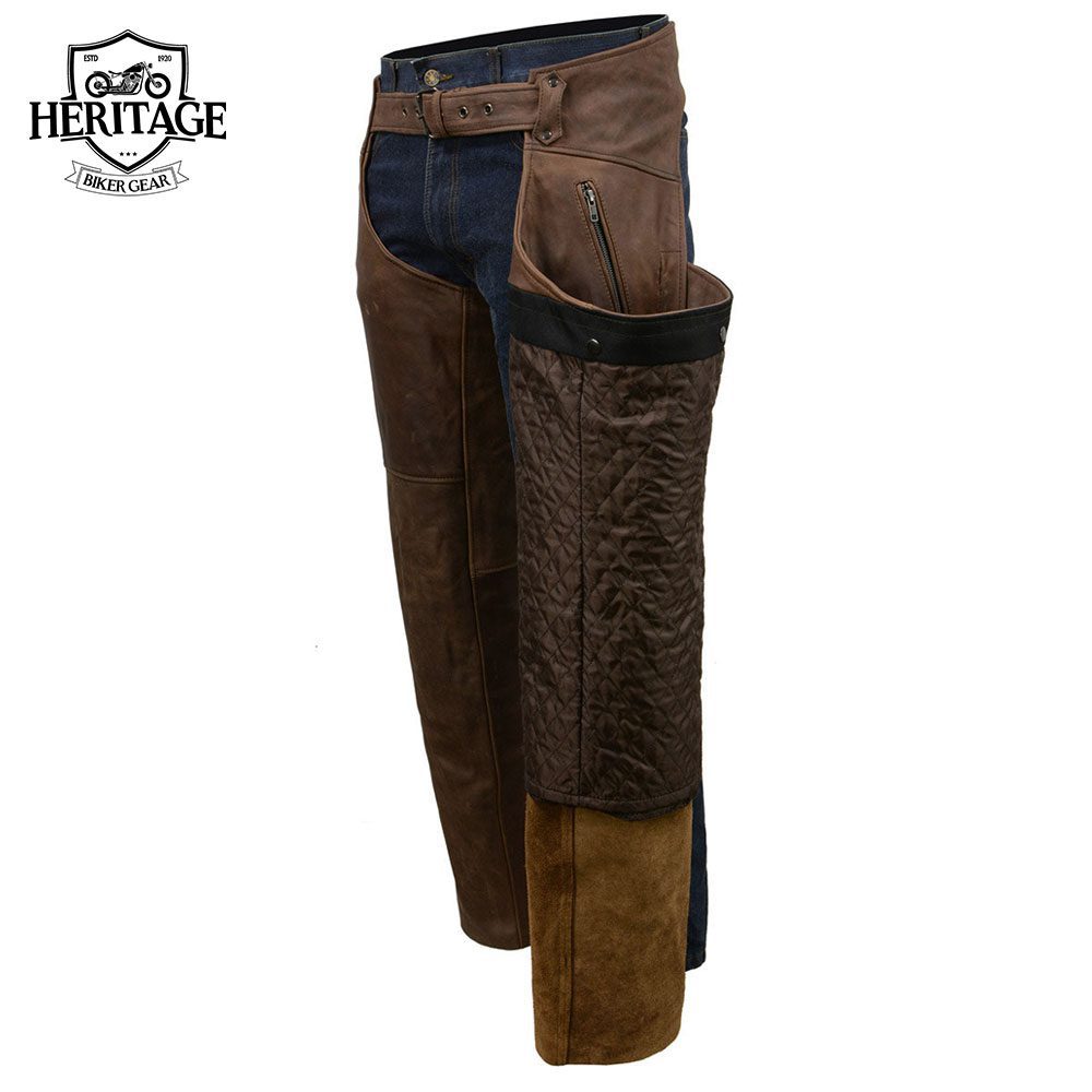 Motorcycle Leather Chaps for Men's Vintage