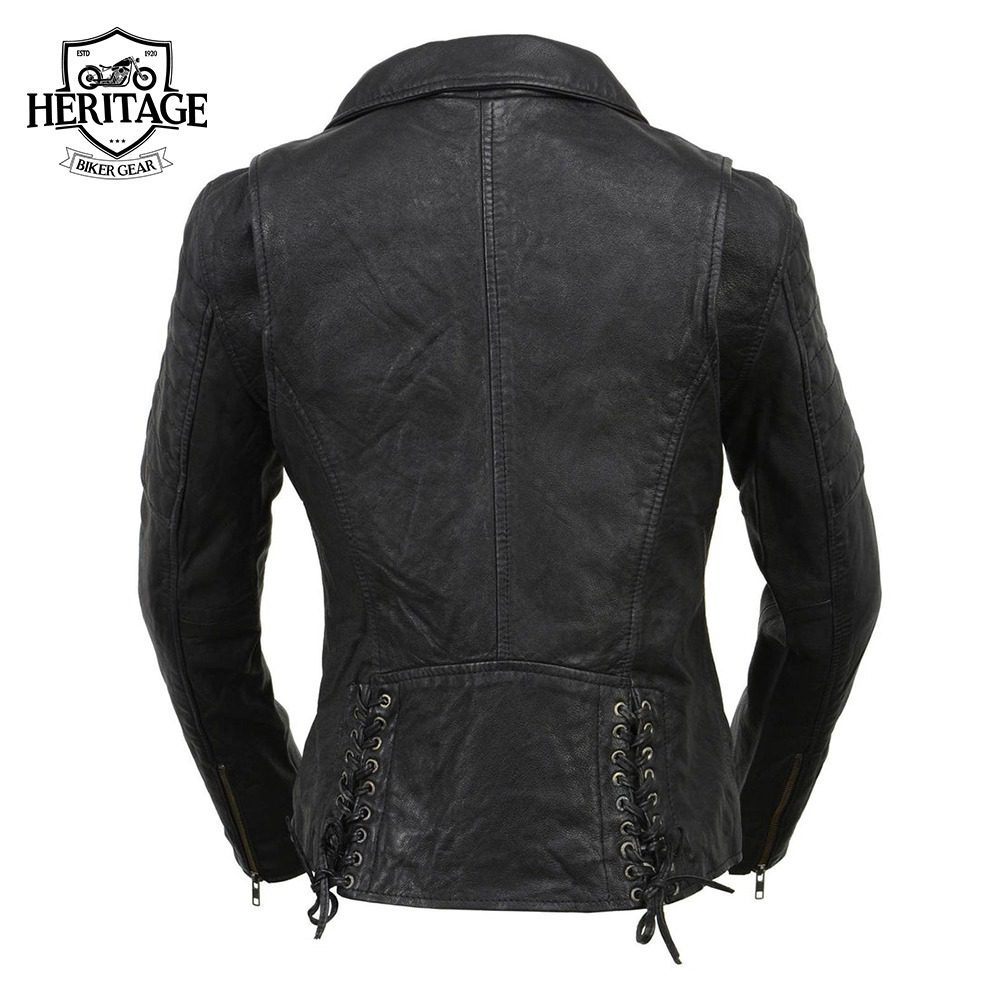 Leather Vintage Women's Black Moto Style Fashion Leather Jacket