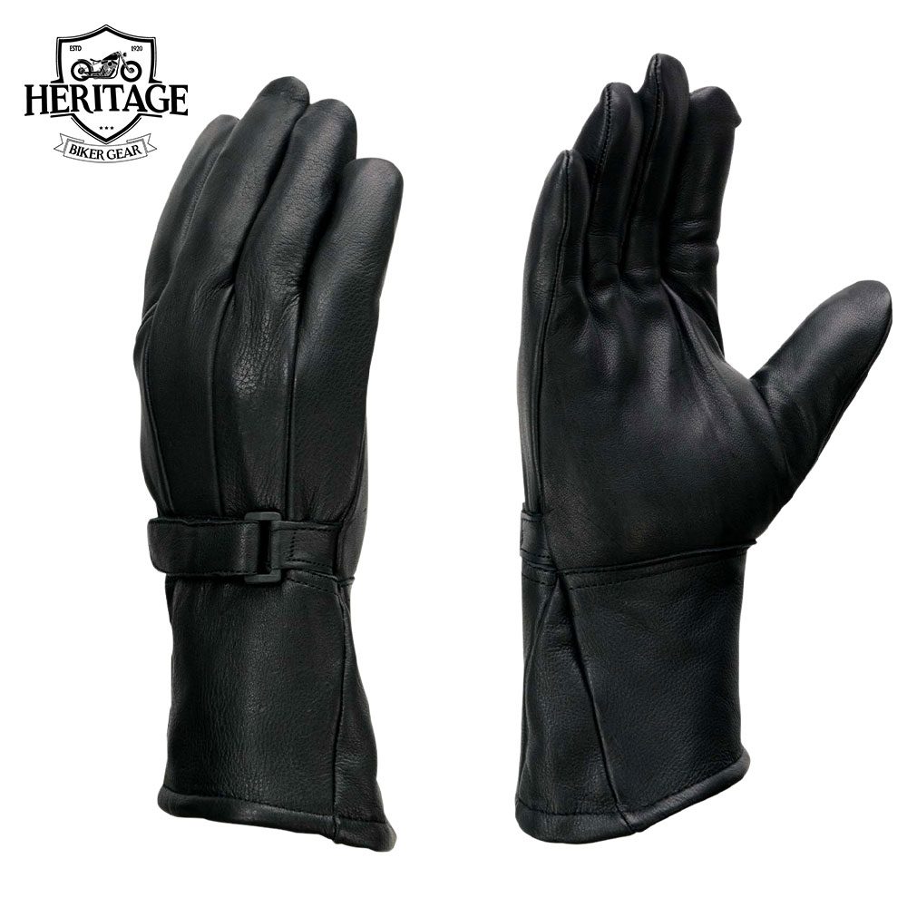 Men's Gauntlet Motorcycle Hand Gloves-Deerskin Adjustable Wrist Strap