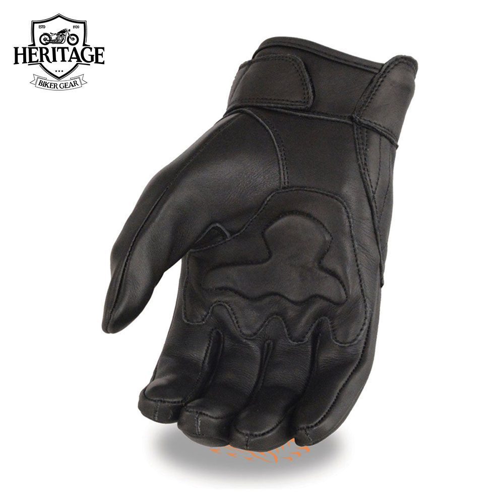 Men's Black Leather Motorcycle Gloves