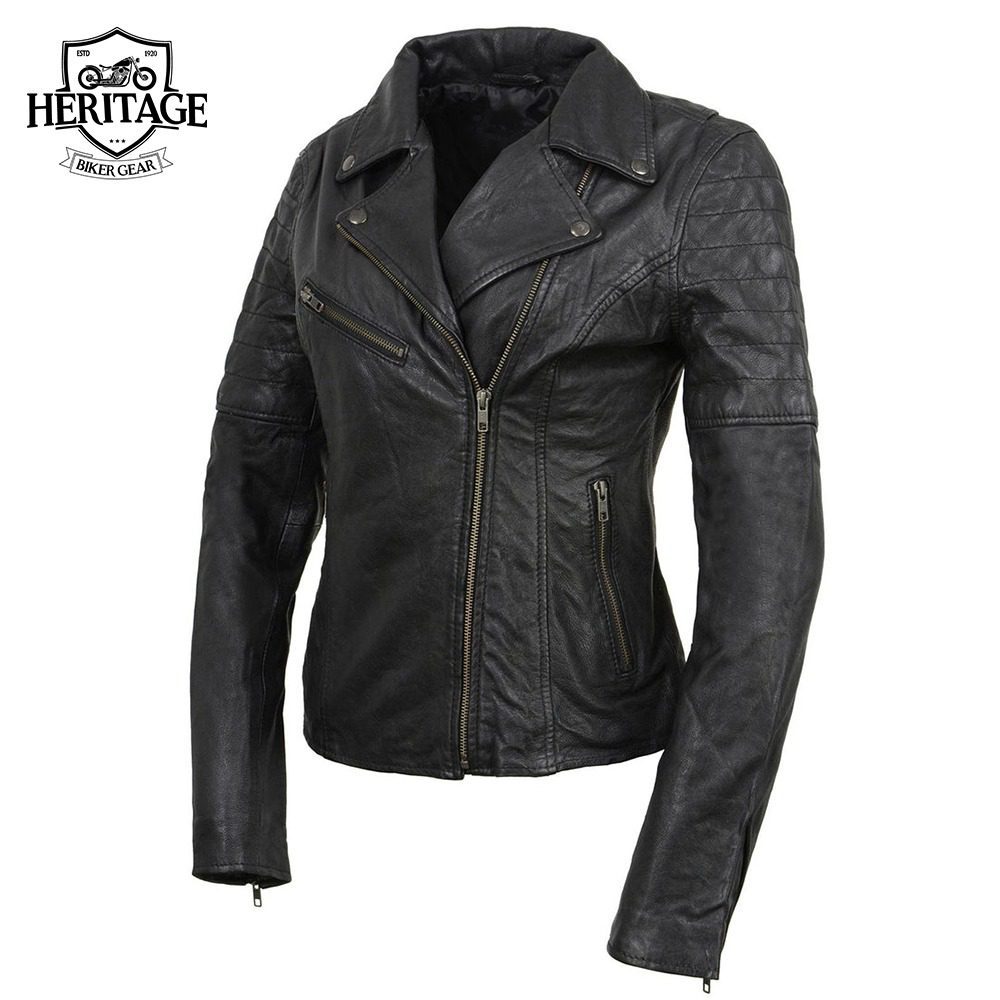 Women's Vintage Black Moto Style Fashion Leather Jacket