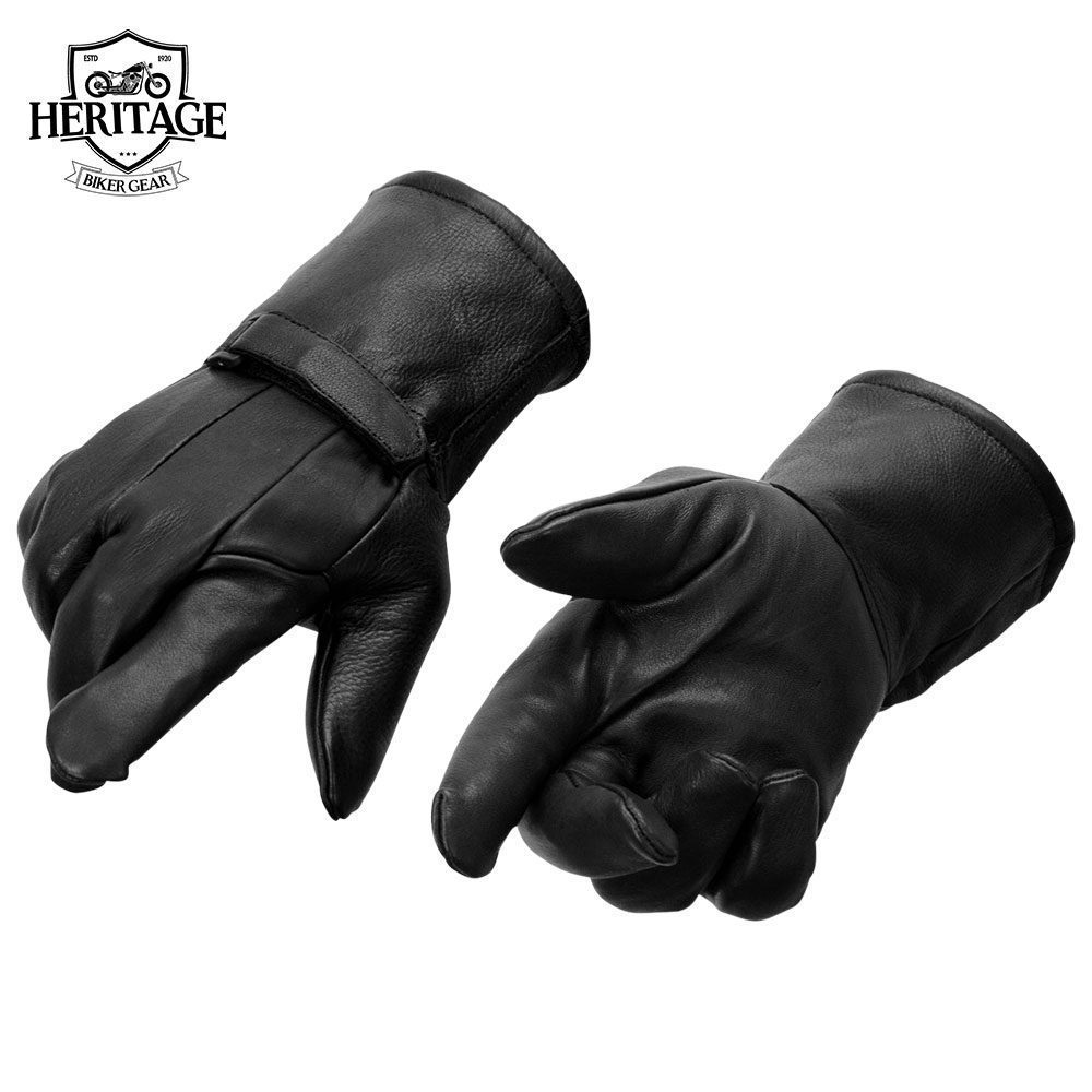 Men's Gauntlet Motorcycle Hand Gloves-Deerskin Adjustable Wrist Strap