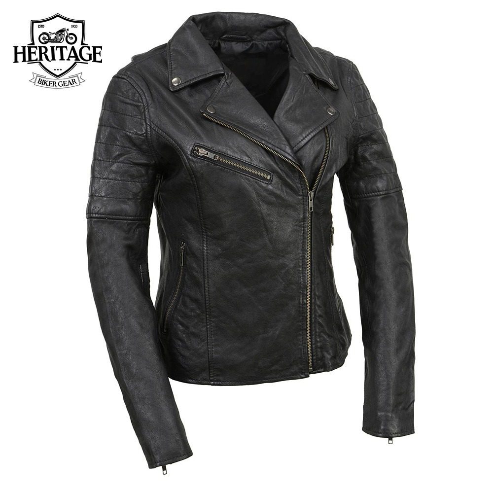 Women's Vintage Black Moto Style Fashion Leather Jacket