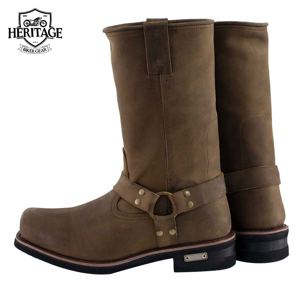 Men’s Crazy Horse Brown Leather Motorcycle Boots