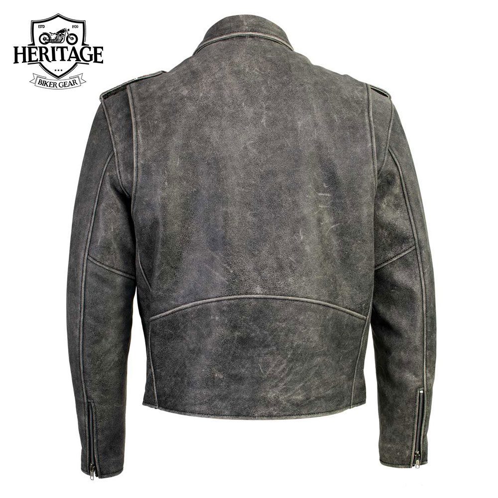 Men's 'Silver' Distressed Gray Classic Motorcycle Leather Jacket