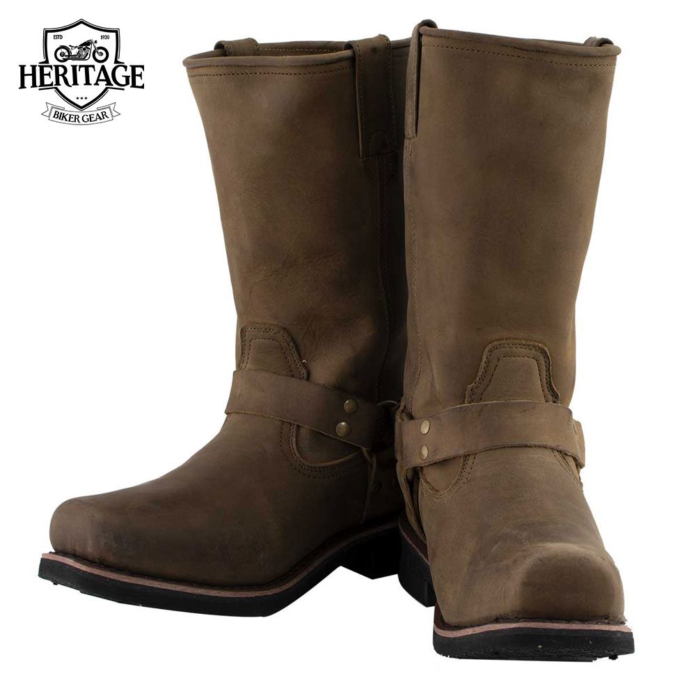 Men’s Crazy Horse Brown Leather Motorcycle Boots