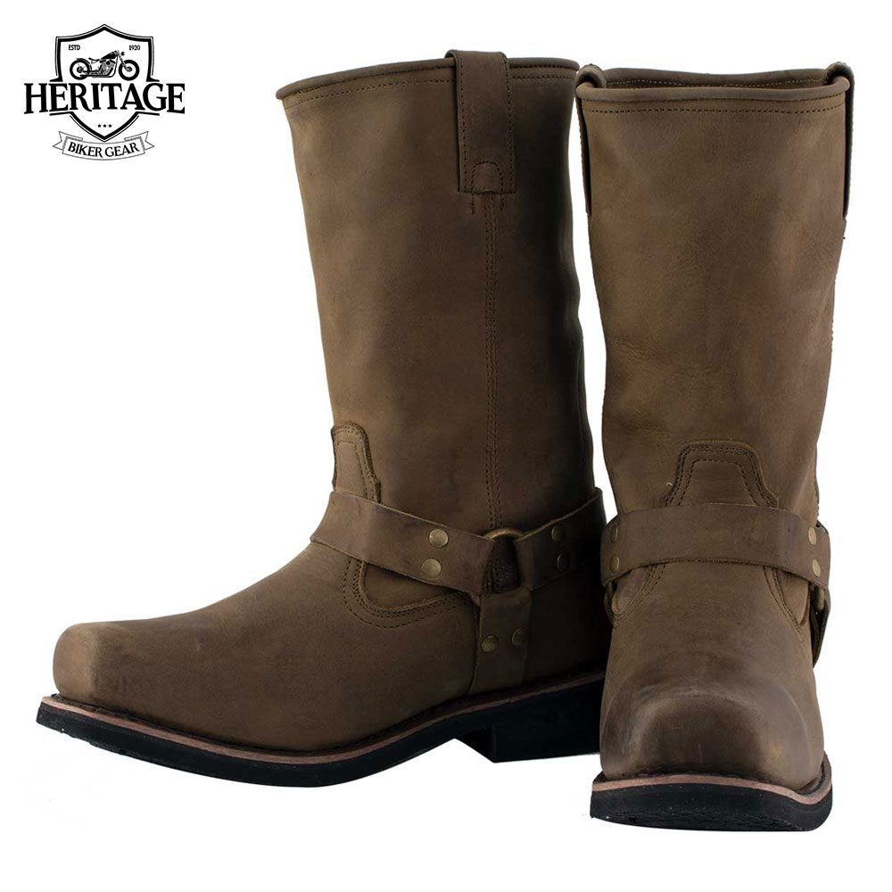 Men’s Crazy Horse Brown Leather Motorcycle Boots