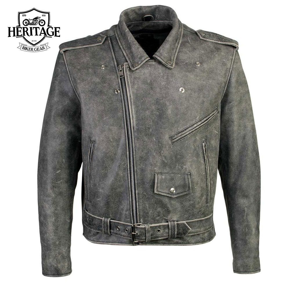 Men's 'Sliver' Distressed Gray Classic Motorcycle Leather Jacket