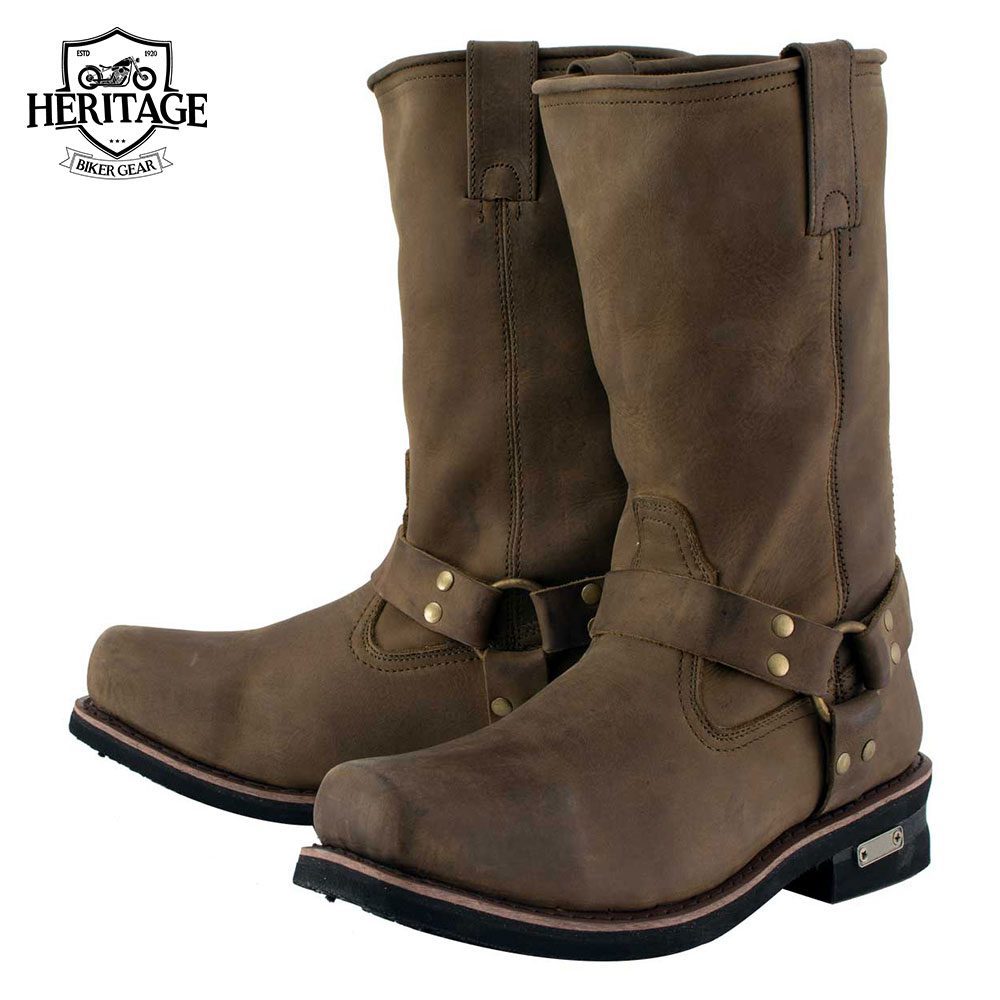 Men’s Crazy Horse Brown Leather Motorcycle Boots