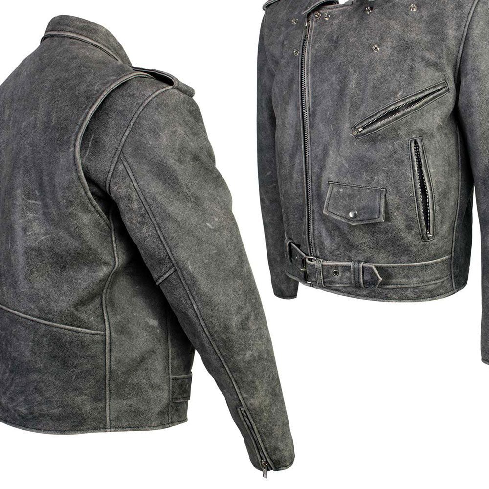 Men's 'Silver' Distressed Gray Classic Motorcycle Leather Jacket