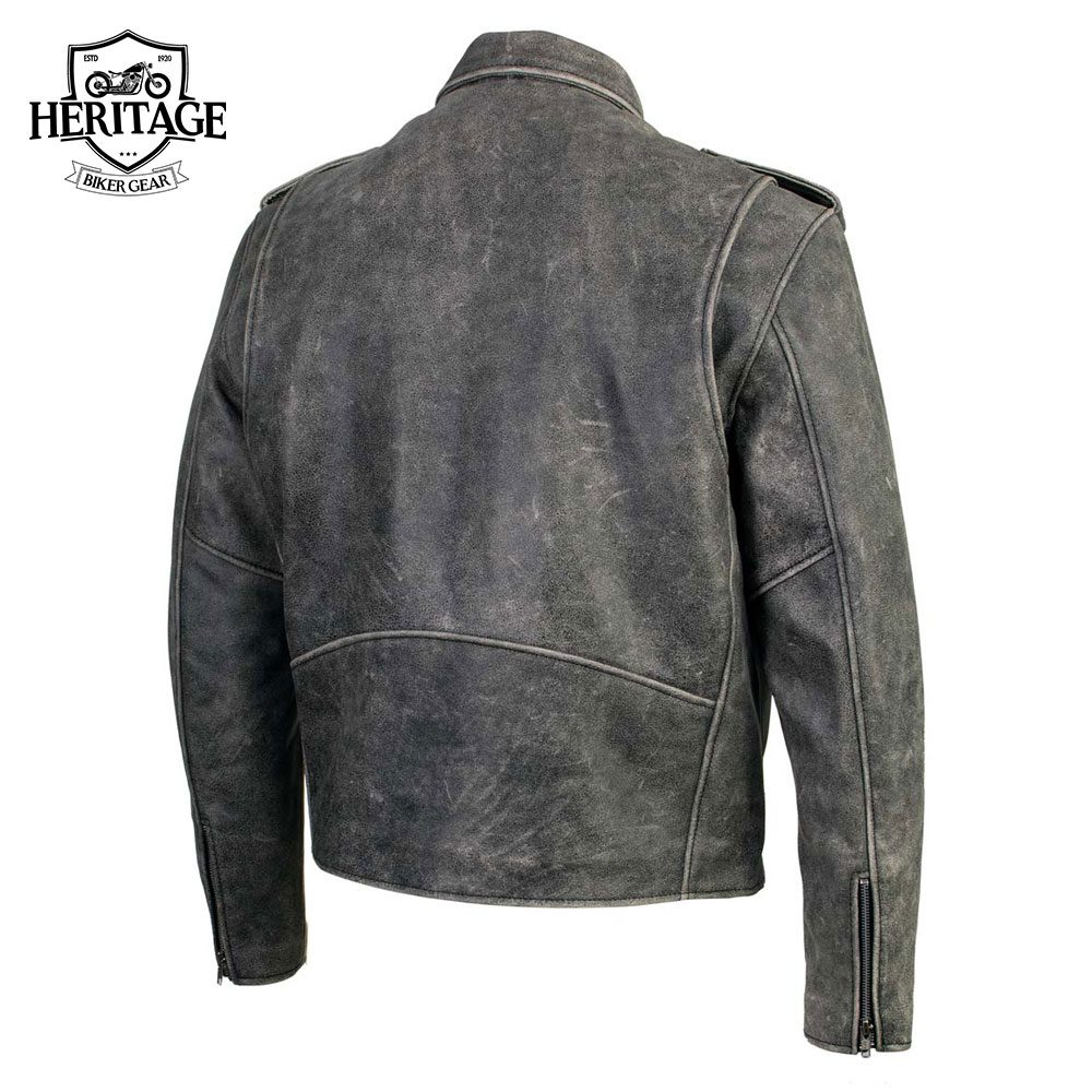 Men's 'Silver' Distressed Gray Classic Motorcycle Leather Jacket