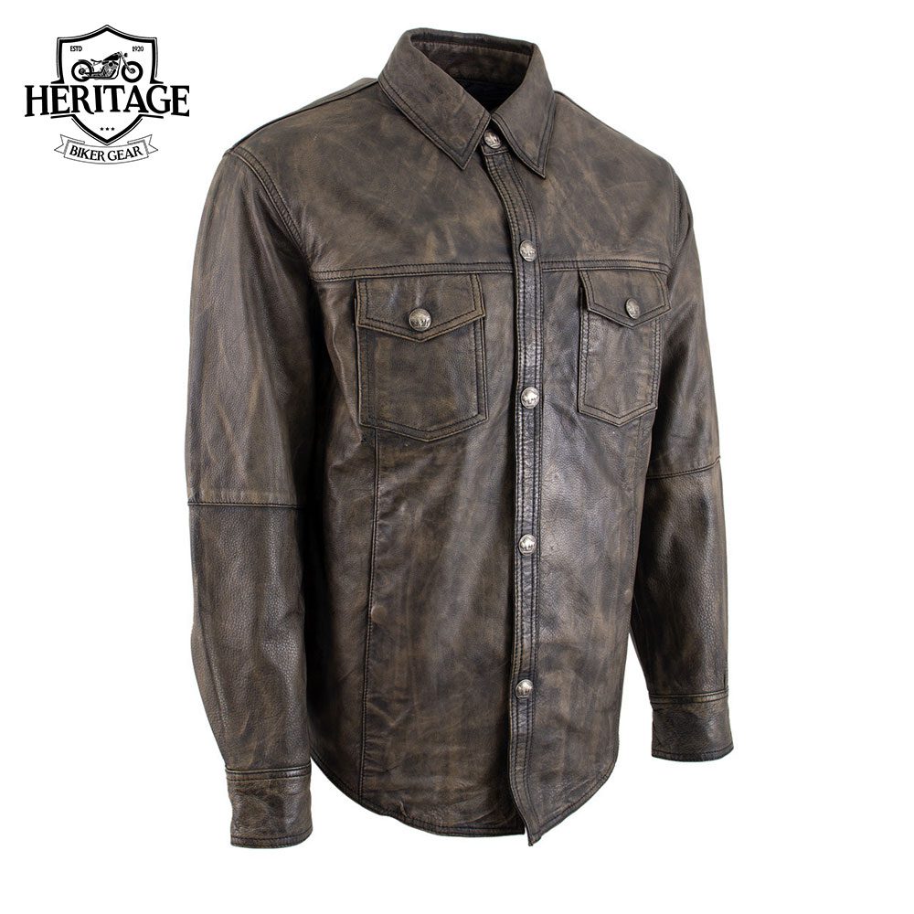 Brown Casual Biker Leather Shirt