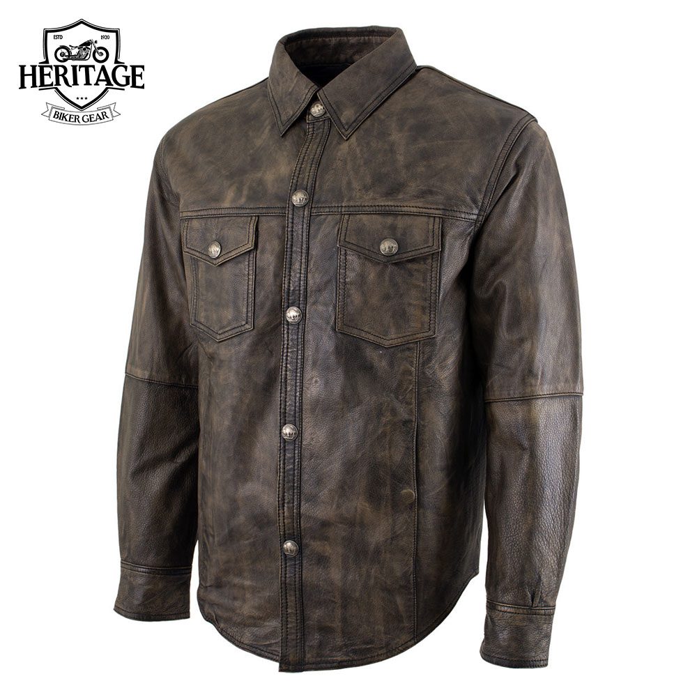 Stylish Brown Leather Biker Shirt: Casual Comfort