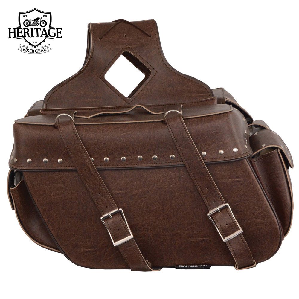 Heritage Biker Gear Leather Large Retro Brown Zip-Off Throw-Over Saddlebags