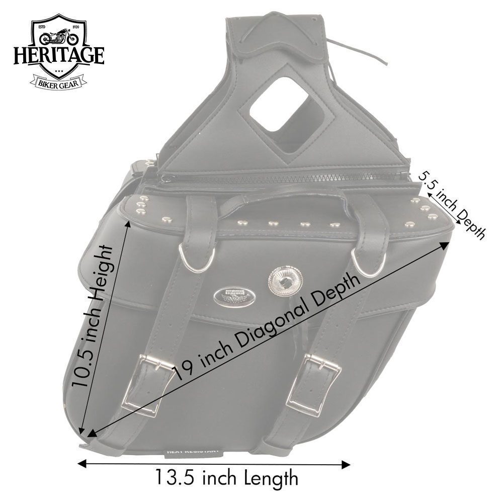 Black Leather Zip-Off Motorcycle Throw Over Saddlebags with Rivets