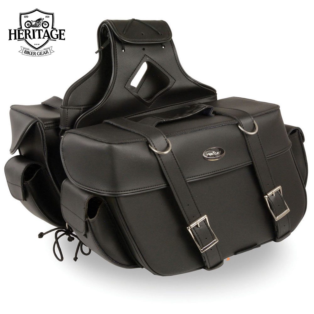 Heritage Biker Gear Leather Black Large Zip-Off PVC Throw-Over Motorcycle Saddlebags