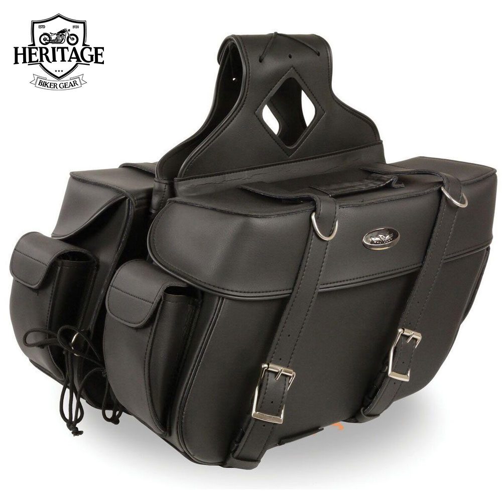 Heritage Biker Leather Black Large Zip-Off PVC Throw Over Motorcycle Saddlebags