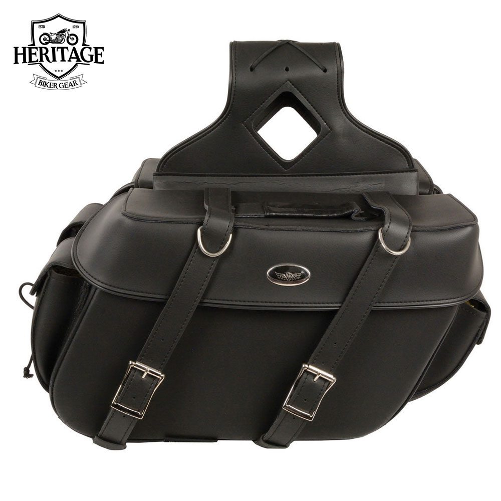 Heritage Biker Gear Leather Black Large Zip-Off PVC Throw-Over Motorcycle Saddlebags