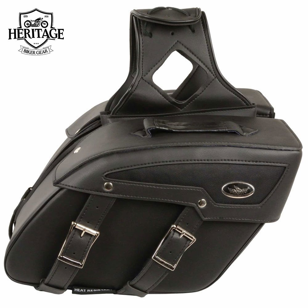 Heritage Biker Gear Black Leather Medium Zip-Off PVC Slanted Motorcycle Saddlebags