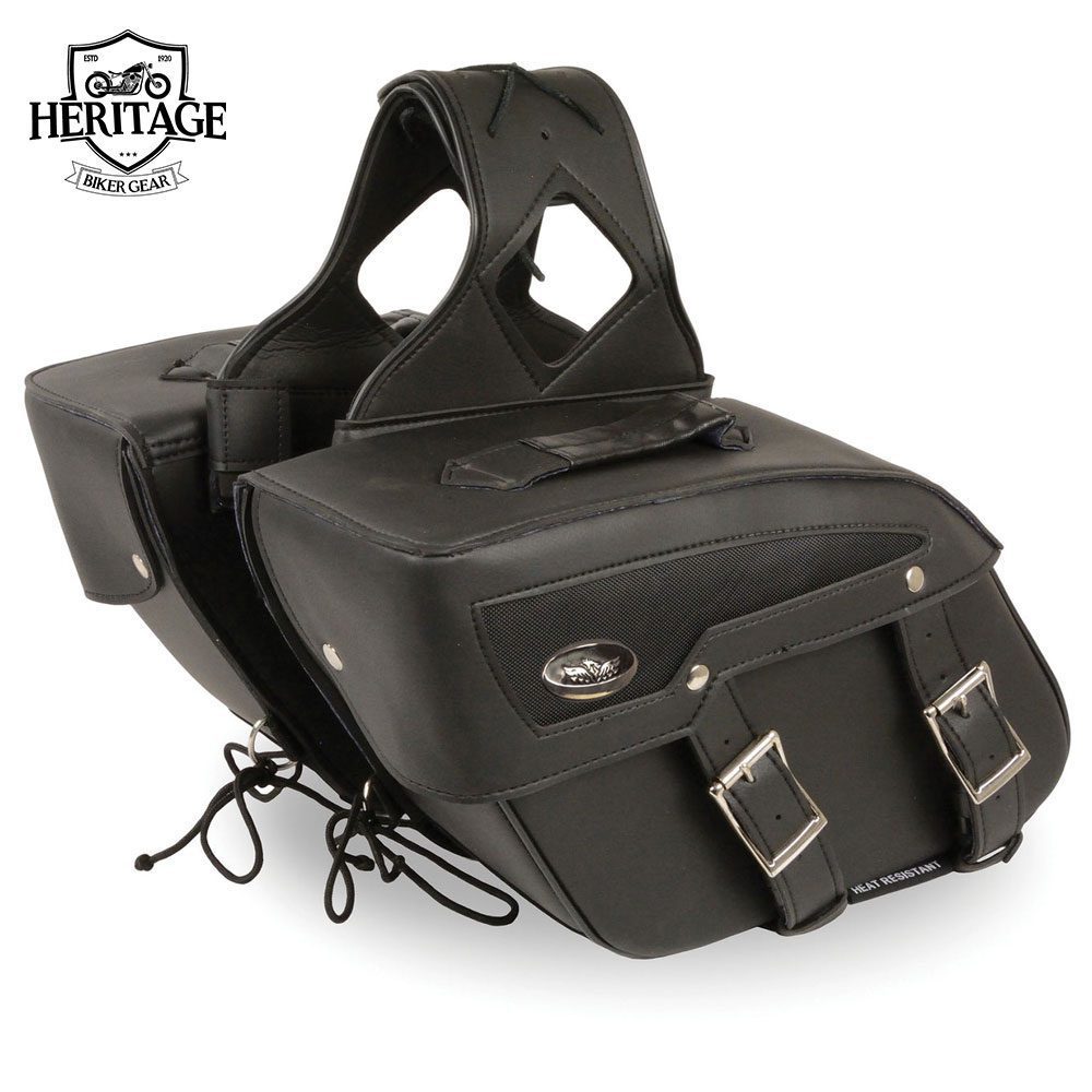 Heritage Biker Gear Black Leather Medium Zip-Off PVC Slanted Motorcycle Saddlebags