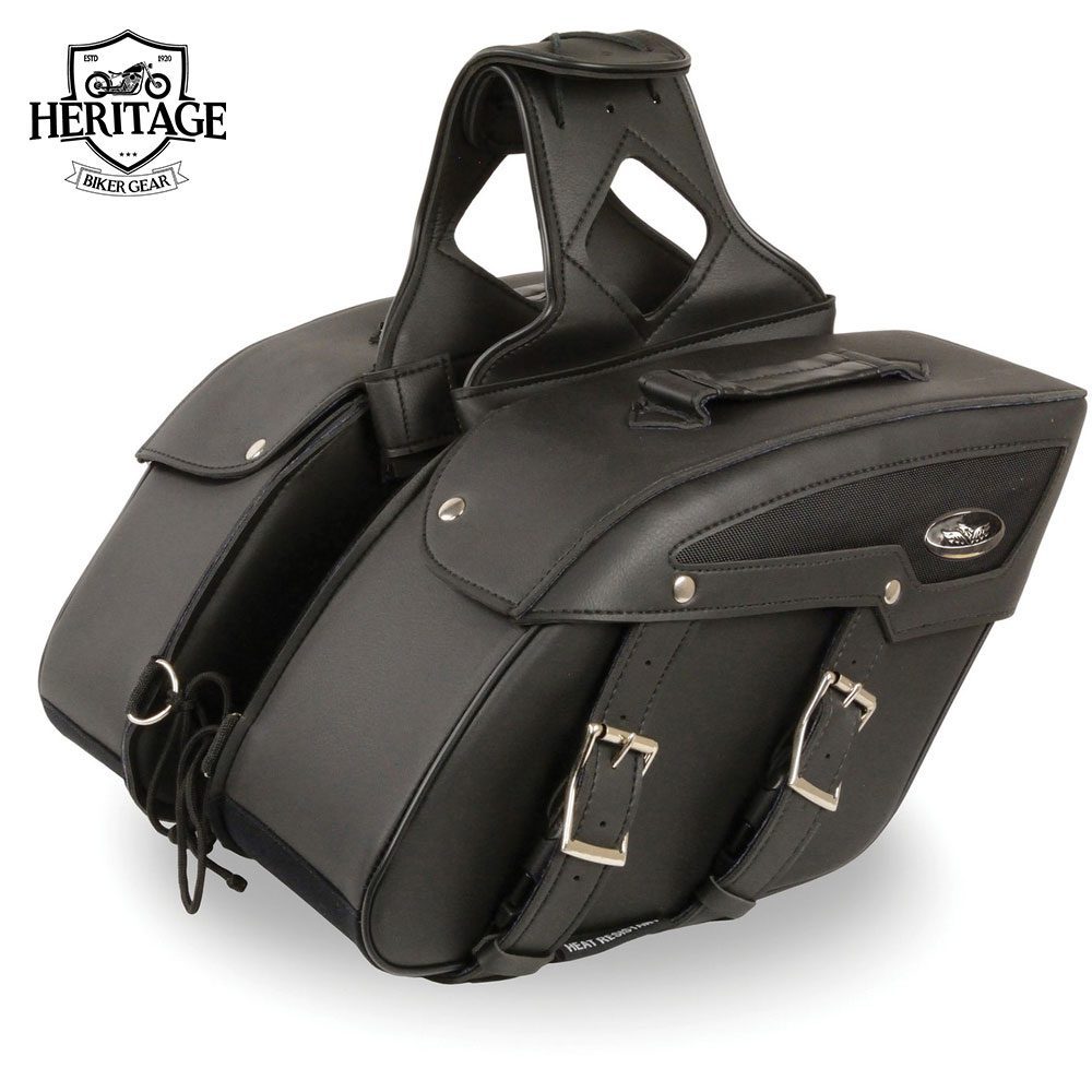 Heritage Biker Gear Black Leather Medium Zip-Off PVC Slanted Motorcycle Saddlebags