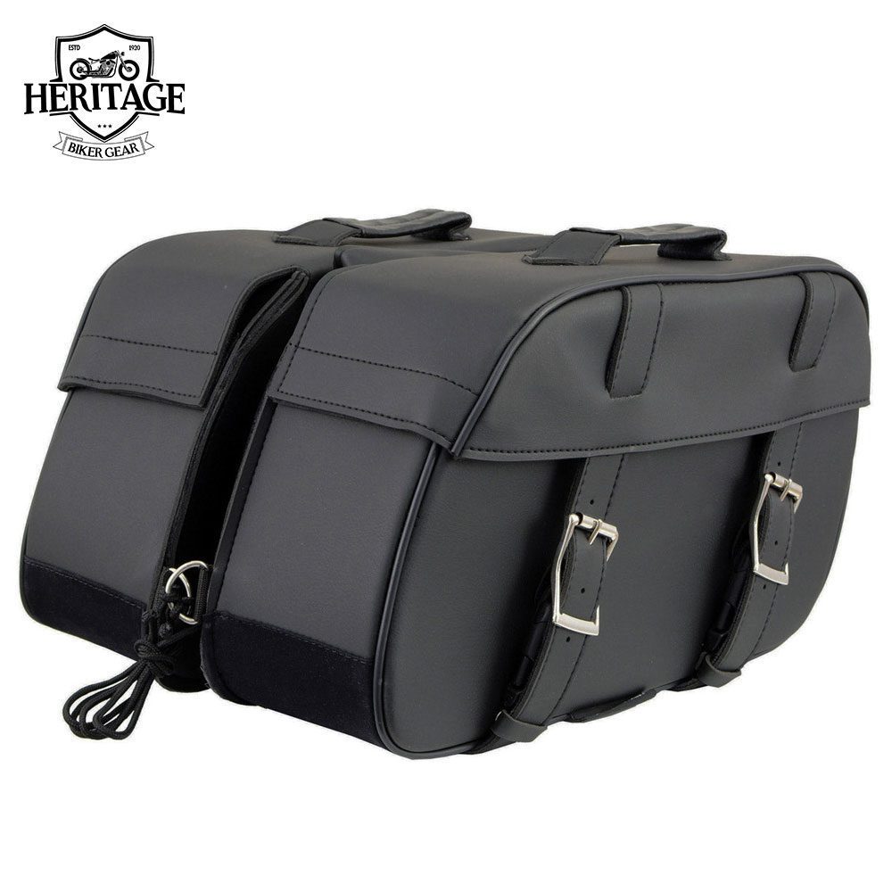 Black Medium Zip-Off Leather Saddlebag for Riders