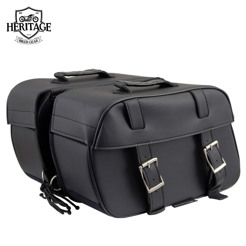 Black Medium Zip-Off Leather Saddlebag for Riders