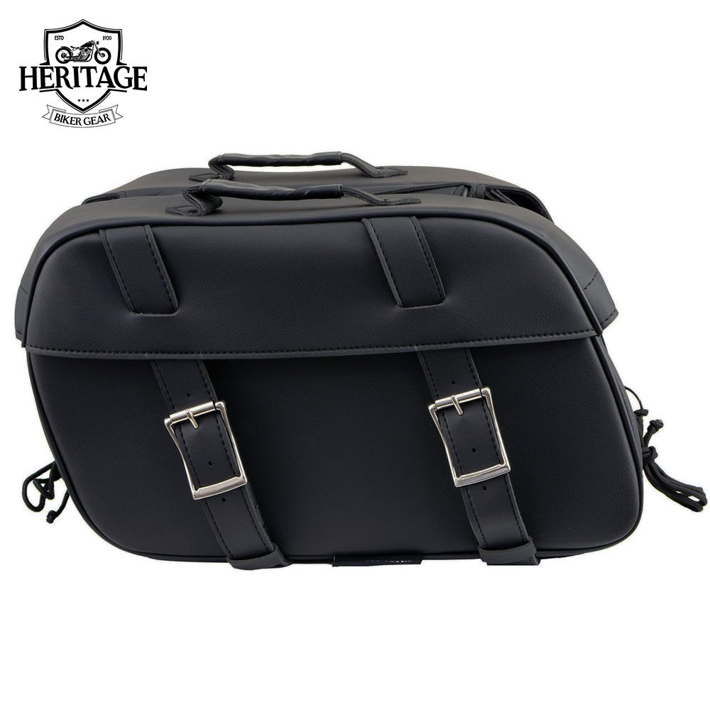 Black Medium Zip-Off Leather Saddlebag for Riders