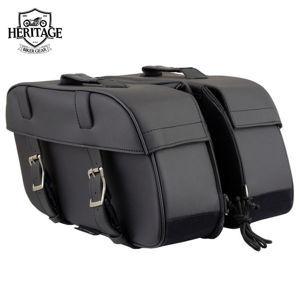 Black Medium Zip-Off Leather Saddlebag for Riders