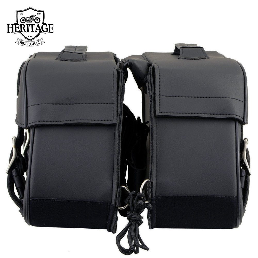 Black Medium Zip-Off Leather Saddlebag for Riders