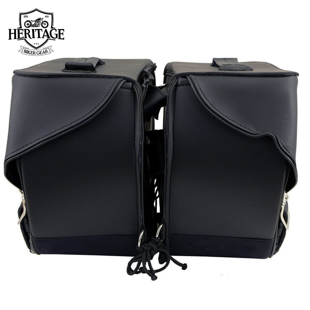 Black Leather 3 Strap Zip-Off Motorcycle Saddlebags