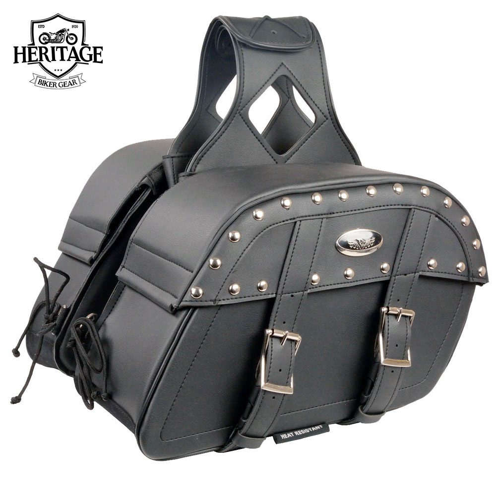 Heritage Biker Gear Black Medium Zip-Off PVC Studded Throw Over Saddlebags