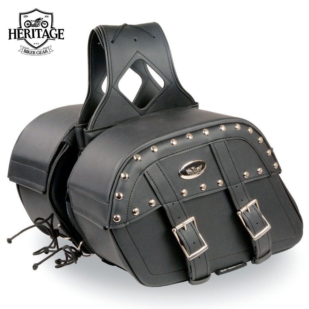 Heritage Biker Gear Black Medium Zip-Off PVC Studded Throw-Over Saddlebags